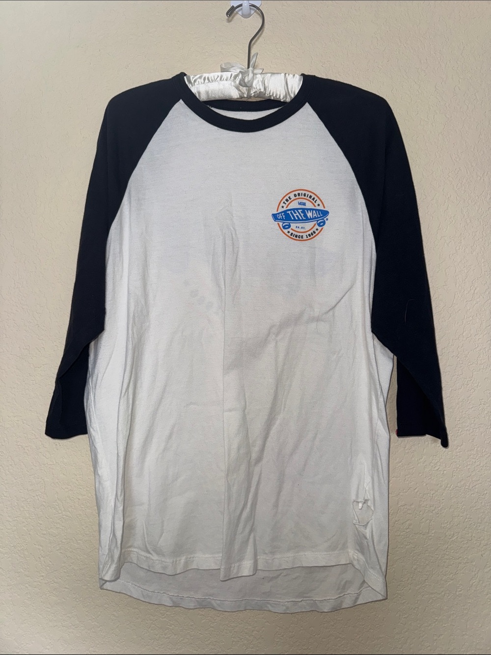 Vans White Body Black Raglan Long-Sleeve Tee with Chest Logo